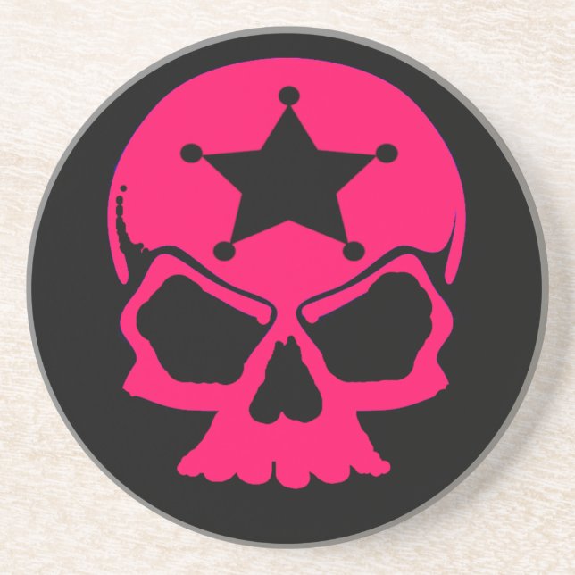 Rosa Skull (svart bakgrund) Underlägg Sandsten (Framsidan)