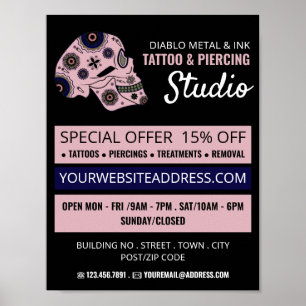 Rosa Skull Tattoo, Tattoo & Body Piercing Studio Poster
