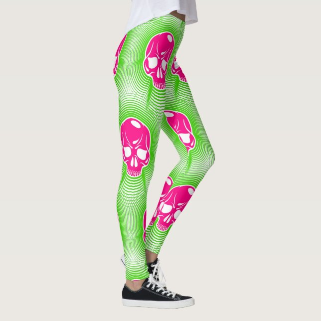 Rosa Skull Trippy Line Mönster Leggings (Höger)