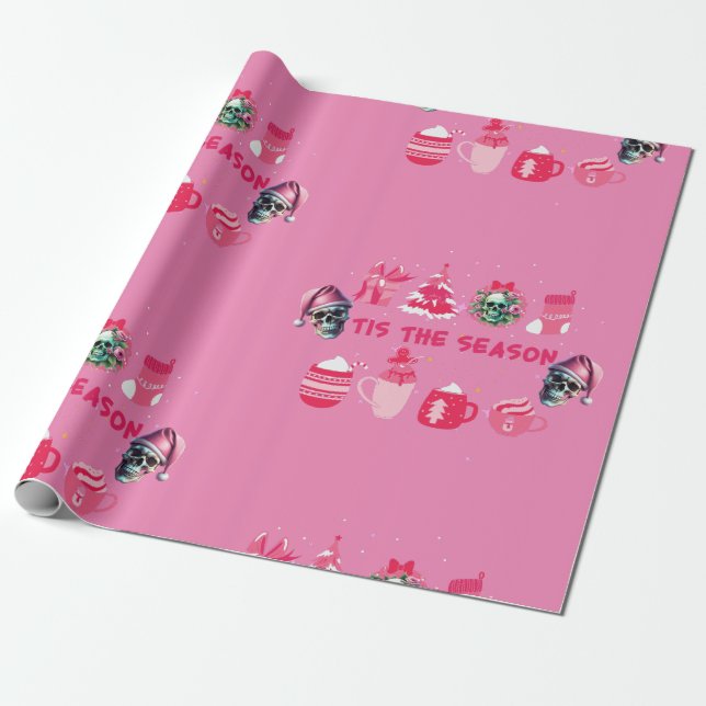 Rosa Skulljulafton Papper Presentpapper (Utrullad)