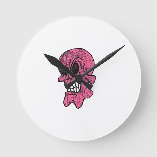 Rosa Skullväggsklocka Rund Klocka (Framsida)