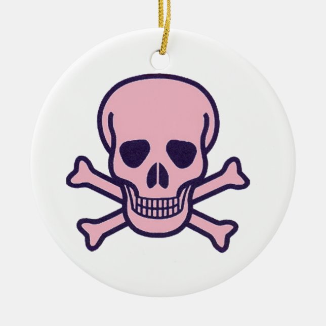 Rosa Skullvit, rund keramisk ornament (Framsidan)