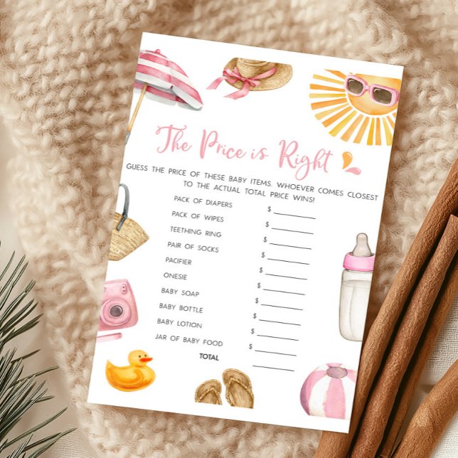 Rosa Skvätt Splash The Price Is Right Game (Girl Summer Beach Baby Shower The Price Is Right Game)