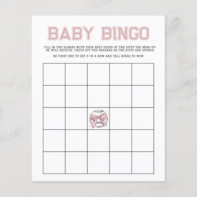 Rosa Slå Till Baseboll Babybingo (Framsida)