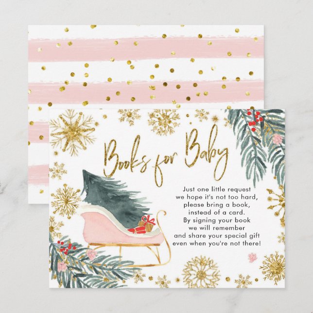 Rosa släde åh vad kul Vinterböcker för bebisar Inbjudan Vykort (Fram/baksida)