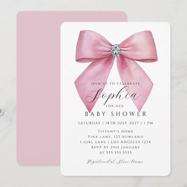 Rosa släde tjej baby shower  inbjudningar (Fram/baksida)