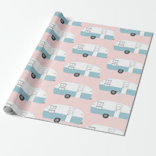 Rosa slående in papper för Retro camparesläp Presentpapper