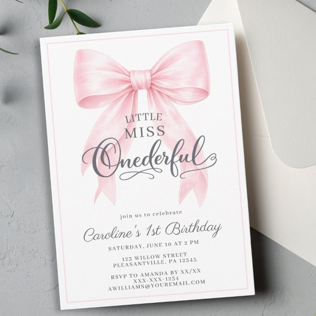 🎀 Rosa släta 1-års inbjudan 💕 (Skapare uppladdad)