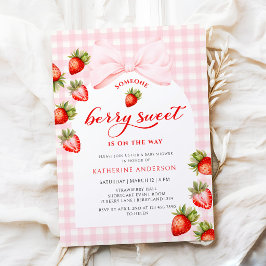 Rosa släta jordgubb Baby Shower Inbjudningar