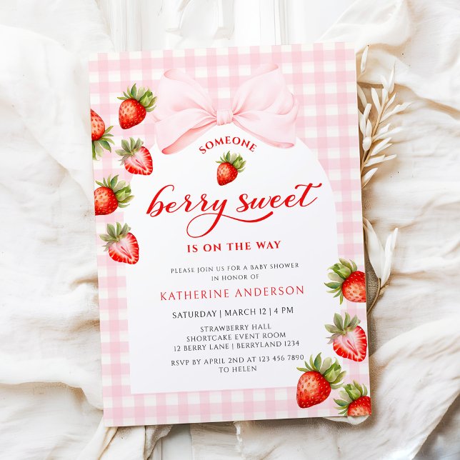 Rosa släta jordgubb Baby Shower Inbjudningar (Skapare uppladdad)