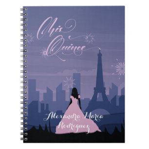 Rosa & Slate Blue Paris Fireworks Quinceañera Anteckningsbok