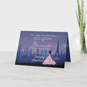 Rosa & Slate Blue Paris Fireworks Quinceañera Inbjudan
