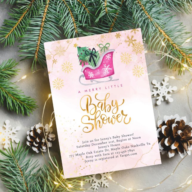 Rosa Sleigh A Merry Little Baby Shower-inbjudan Inbjudningar (Skapare uppladdad)