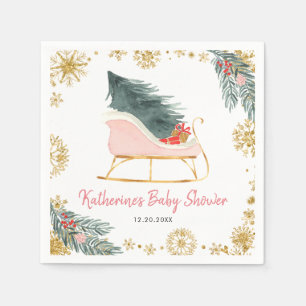 Rosa Sleigh Baby Shower Little Bundle Pappersserve Pappersservett