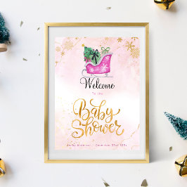 Rosa Sleigh Winter Baby Shower Välkommen Poster