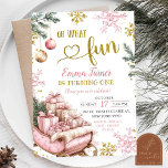 Rosa Sleigh Winter First Birthday Inbjudningar<br><div class="desc">Rosa Sleigh Winter First Birthday-inbjudan | Rosa Jul Sleigh Första födelsedagsinbjudan | Oh What Roligt First Birthday-inbjudan</div>