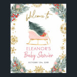 Rosa Sleigh Winter Season Baby Shower Välkomstskyl Poster<br><div class="desc">Rosa Sleigh Winter Season Baby Shower Välkomstskylt</div>