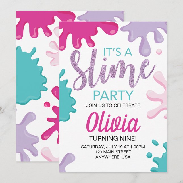 Rosa slem glitter födelsedagsfest inbjudningar (Fram/baksida)