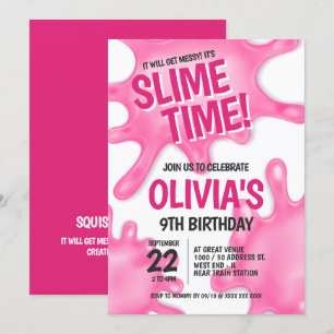 Rosa Slime Party Birthday Inbjudningar