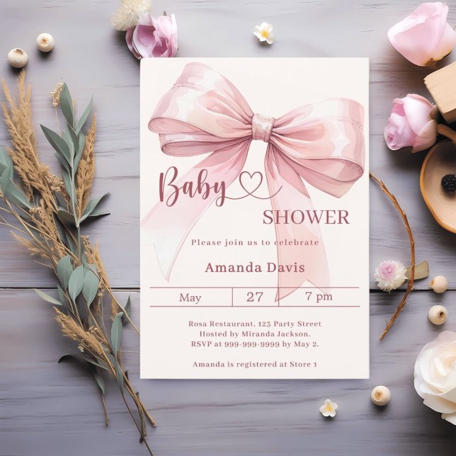 Rosa slinga beige kräm elegant Baby Shower Inbjudningar (Skapare uppladdad)