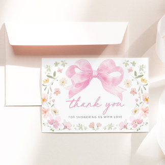 Rosa slinga blommande baby shower tackkort tack kort