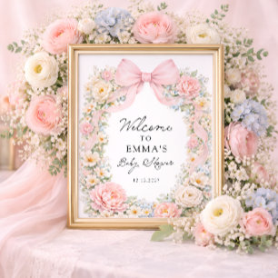 Rosa slinga blommig coquette baby shower-välkomsts poster