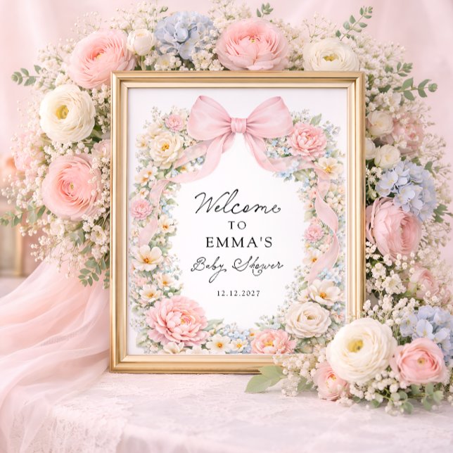 Rosa slinga blommig coquette baby shower-välkomsts poster (Skapare uppladdad)