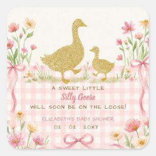 Rosa slinga blommig dum gås flicka baby shower fyrkantigt klistermärke