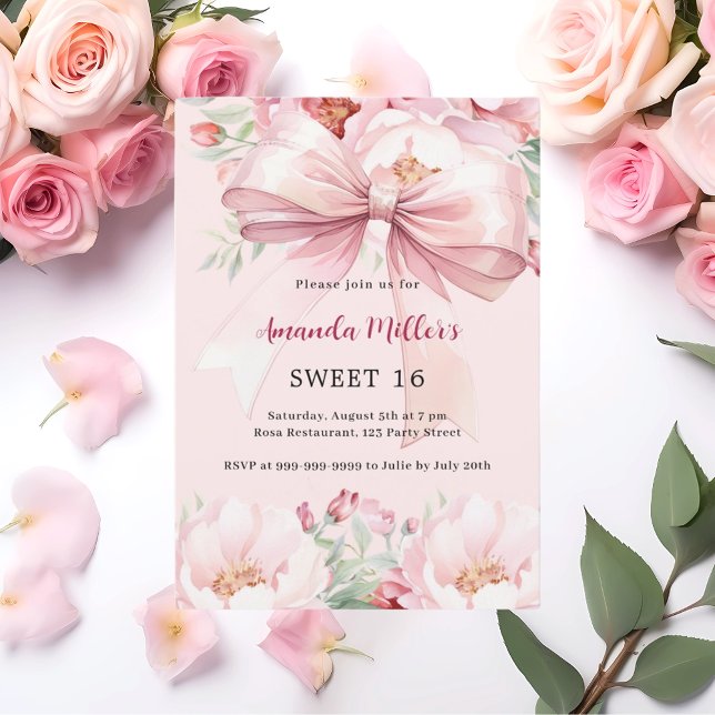 Rosa slinga blommor Sweet 16 Inbjudningar (Skapare uppladdad)