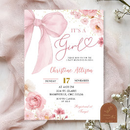 Rosa slinga coquette Det är en baby shower för fli Inbjudningar