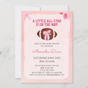 Rosa slinga Coquette Fotboll Baby Shower Inbjudningar