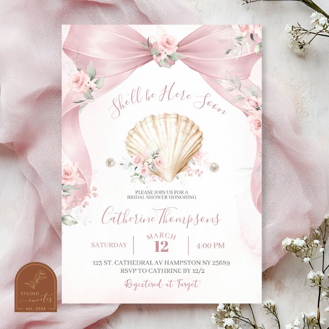 Rosa slinga Coquette Shell Baby Shower-inbjudan Inbjudningar (Skapare uppladdad)