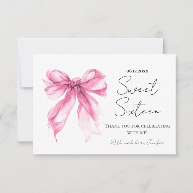 Rosa slinga Coquette skrivstil Sweet 16 Tack  Kort (Framsida)