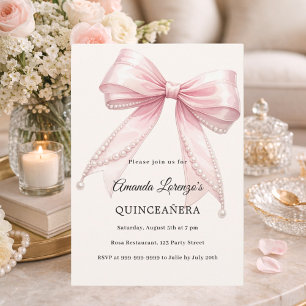 Rosa slinga elfenbenspärlor elegant Quinceanera ly Inbjudningar