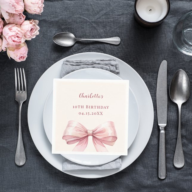 Rosa slinga elfenbensvit elegant födelsedagslunch pappersservett (Skapare uppladdad)