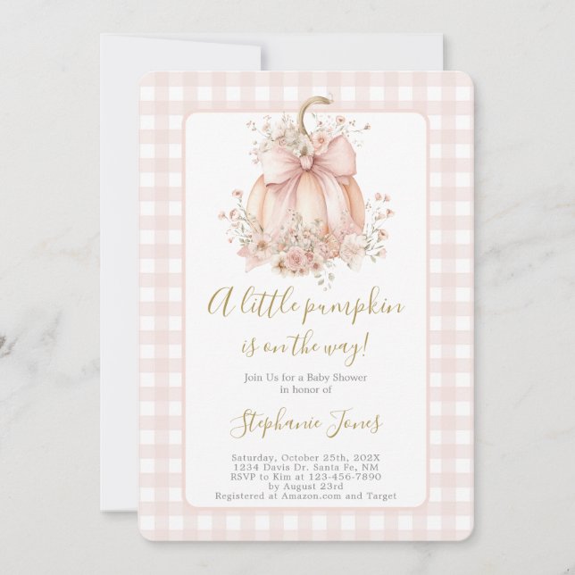 Rosa slinga En liten pumpa Baby Shower flicka Inbjudningar (Framsida)