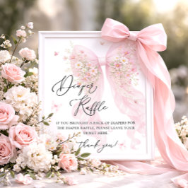 Rosa slinga fjäril baby shower blöja lotteri poster