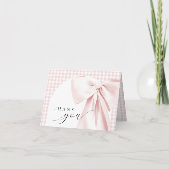 Rosa slinga Gingham Baby Shower Tacksamhetskort Tack Kort (Framsida)