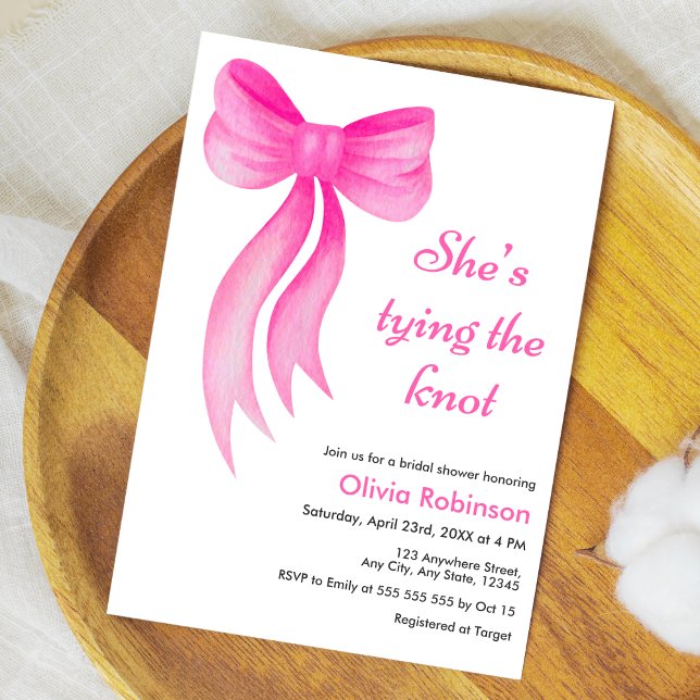 Rosa slinga Hon knyter knuten bröllopsfest  Inbjudningar (Pink Bow She's Tying the Knot Bridal Shower Invitation )