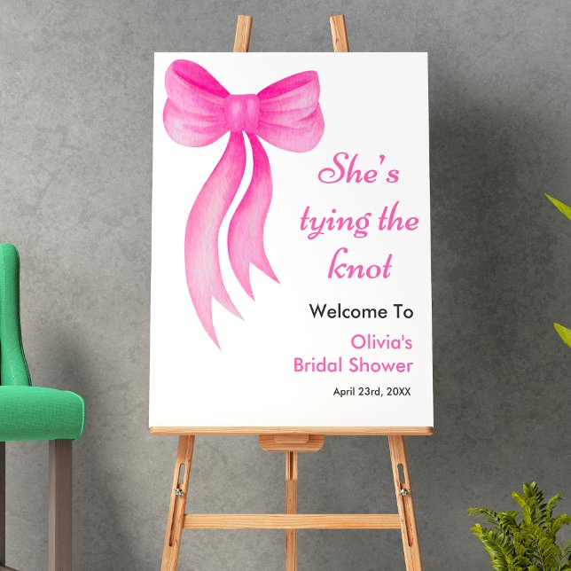 Rosa slinga Hon knyter knuten bröllopsfest  Poster (Pink Bow She's Tying the Knot Bridal Shower Welcome Sign )