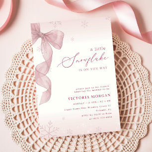 Rosa slinga liten snöflinga baby shower inbjudningar