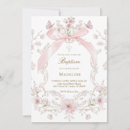 rosa slinga och blommor ram dopflicka inbjudningar