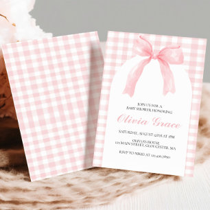 Rosa slinga och gingham snygg baby shower inbjudningar