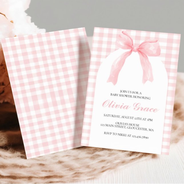 Rosa slinga och gingham snygg baby shower inbjudningar (Skapare uppladdad)