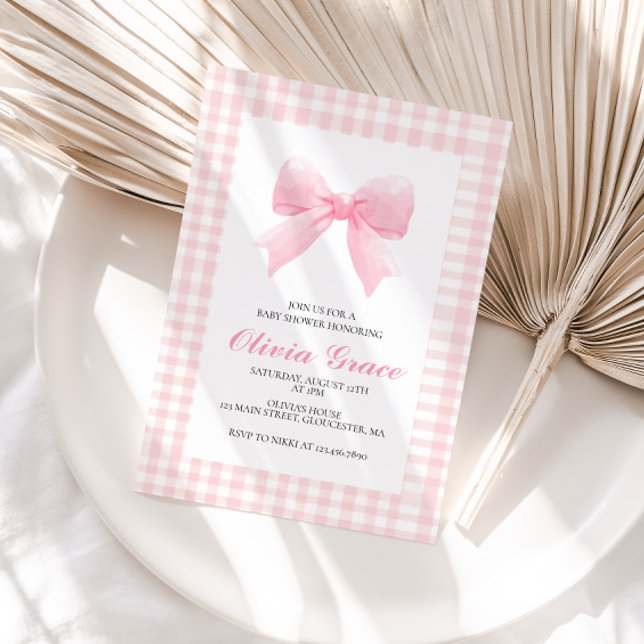 Rosa slinga och gingham snygg baby shower inbjudningar (Skapare uppladdad)
