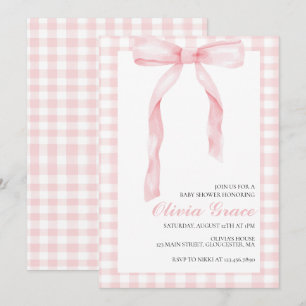 Rosa slinga och gingham snygg baby shower inbjudningar