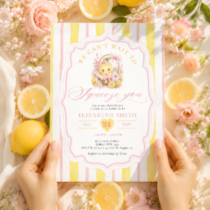 Rosa slinga och gul citron tjej baby shower inbjudningar