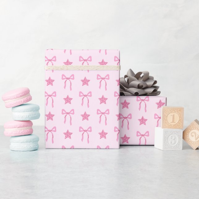 Rosa slinga och stjärnmönster presentpapper rulle (Baby Shower)