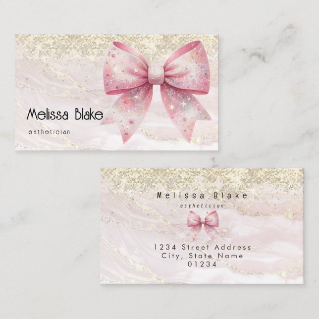 rosa slinga på oäkta guldglitter visitkort (Fram/baksida)