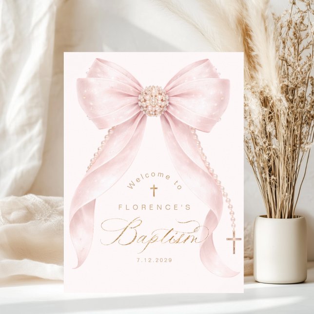 Rosa slinga Pärlor Flickas Dop Välkomstskylt Poster (Skapare uppladdad)